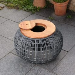 Beistelltisch Gartentisch Mit Behälter D: 58cm In Grau -Freien Gartenserien Geschäft marelida beistelltisch gartentisch mit behalter d 58cm in grau 3