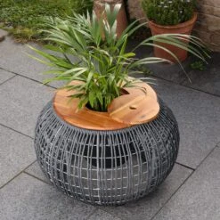Beistelltisch Gartentisch Mit Behälter D: 58cm In Grau -Freien Gartenserien Geschäft marelida beistelltisch gartentisch mit behalter d 58cm in grau 4