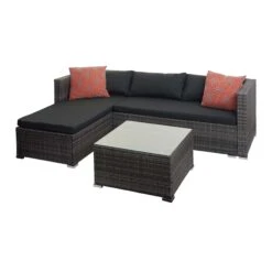 Poly-Rattan Garnitur F57, Grau, Kissen Dunkelgrau Mit Deko-Kissen