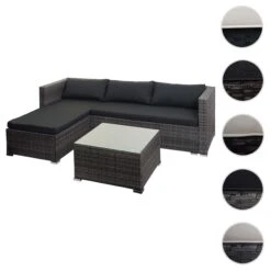 Poly-Rattan Garnitur F57, Grau, Kissen Dunkelgrau Mit Deko-Kissen -Freien Gartenserien Geschäft mcw poly rattan garnitur f57 grau kissen dunkelgrau mit deko kissen 6